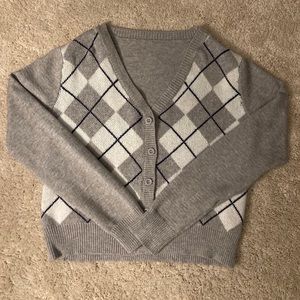 Grey Argyle Cardigan